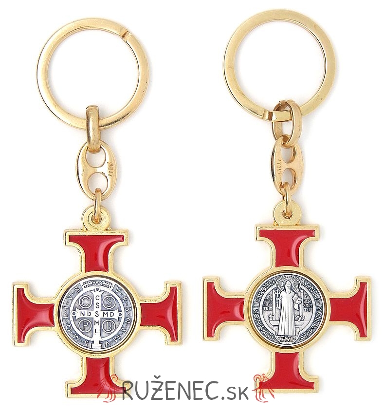 Klíčenka - kříž sv. Benedikta - červený