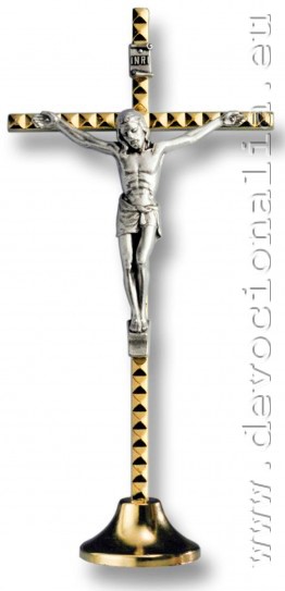 Kovový kříž s podstavcem 13cm - zlatá barva