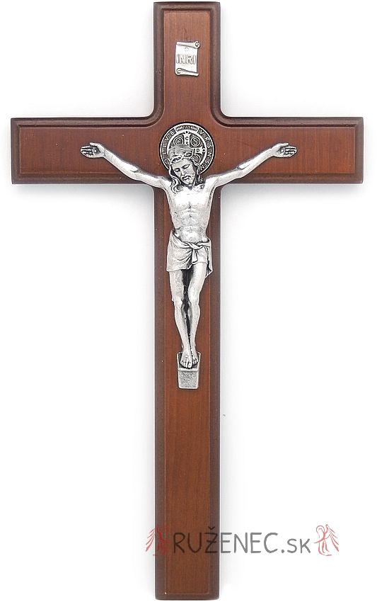 Dřevěný kříž 23cm - sv. Benedikt - hnědý