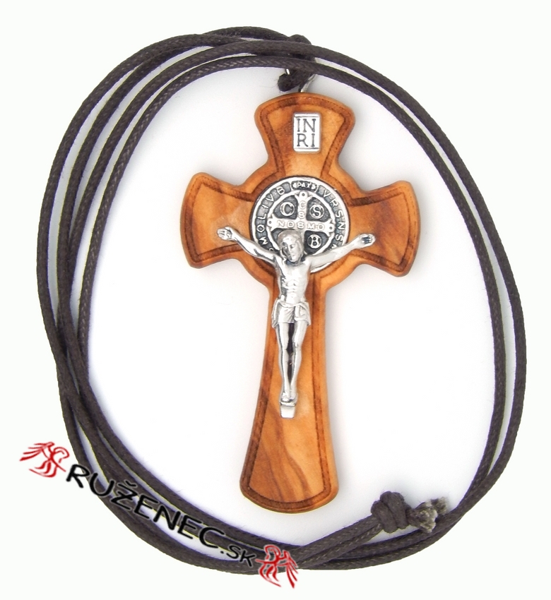 Dřevěný křížek sv. Benedikt - na šňůře - 5cm