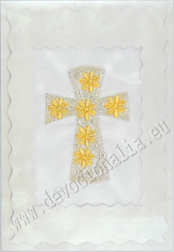 Vyšívané přání 10x15cm - kříž - zlatý