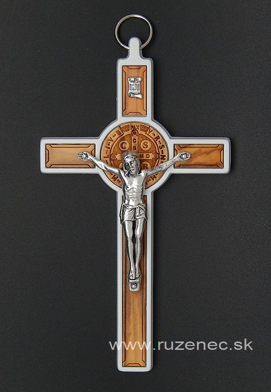 Kovový kříž 13cm - Sv. Benedikt - bílí
