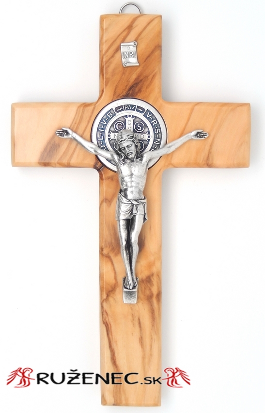 Kříž z olivového dřeva 21cm - Svatý benedikt