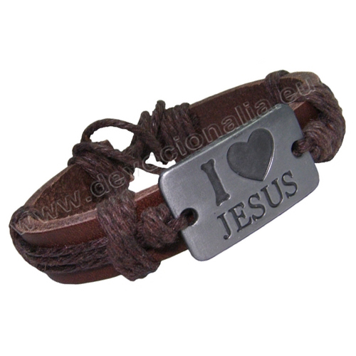Kožený křesťanský náramek hnědý - I Love Jesus - H