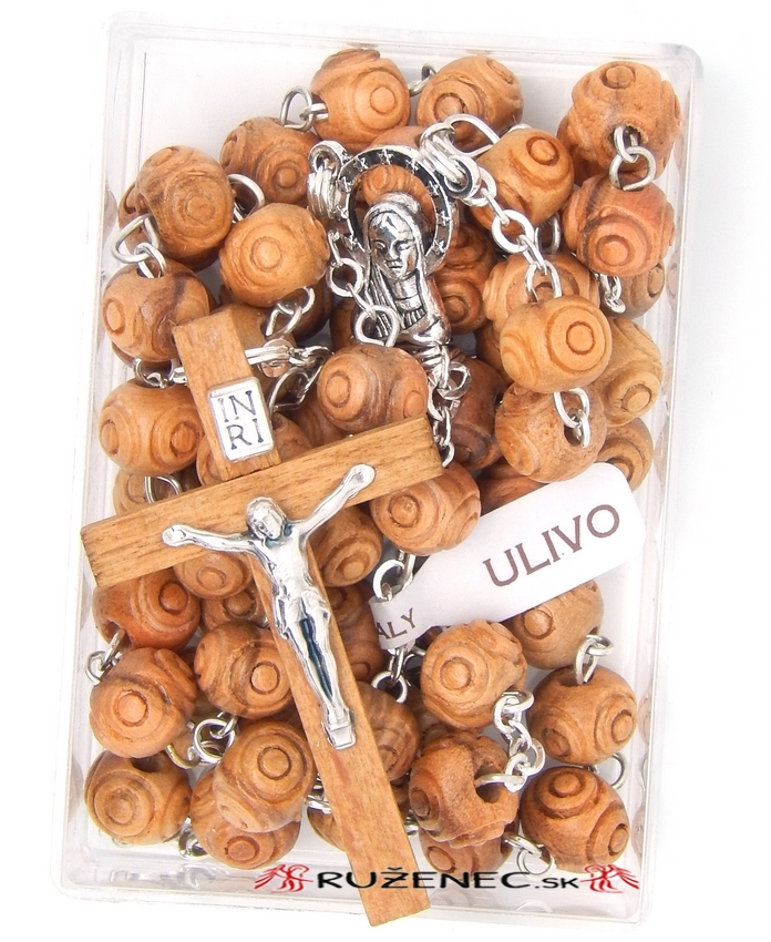 Růženec - dřevěný olivový 8mm kuličky