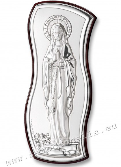 Postříbřená plaketa  6x13cm - Matka Boží Lourdes