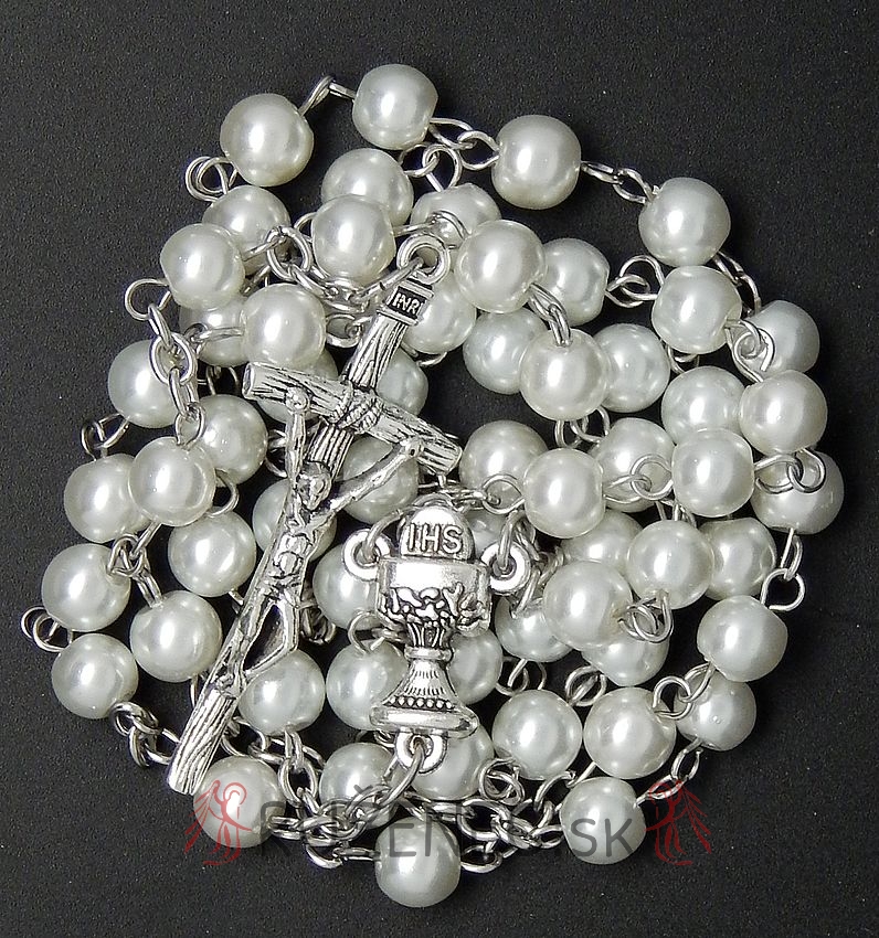 Růženec - 6mm bílé kuličky perlové