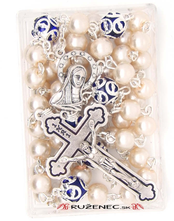 Růženec - 7mm bílé perlové kuličky + M