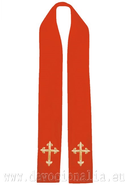 Štola červená s výšivkou - kříž 2