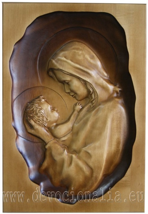 Dřevořezba - Mária s dítětem - 33x23cm obraz